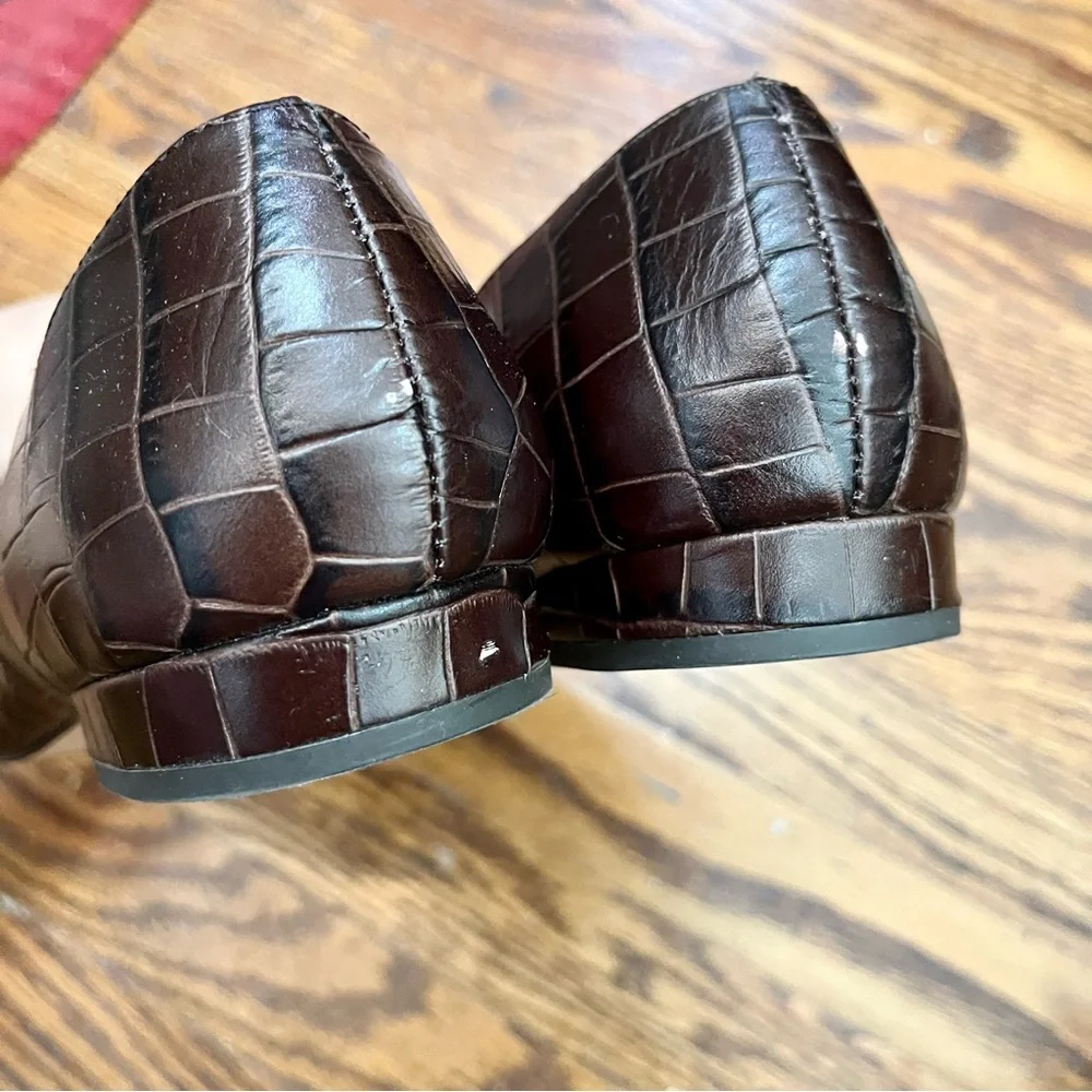 J crew leather croc embossed Carolyn skimmer flats